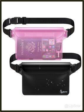 Waterproof Fanny Pack Dry Bag Phone Pouch PVC Floating Waist Set of 2 Black Pink